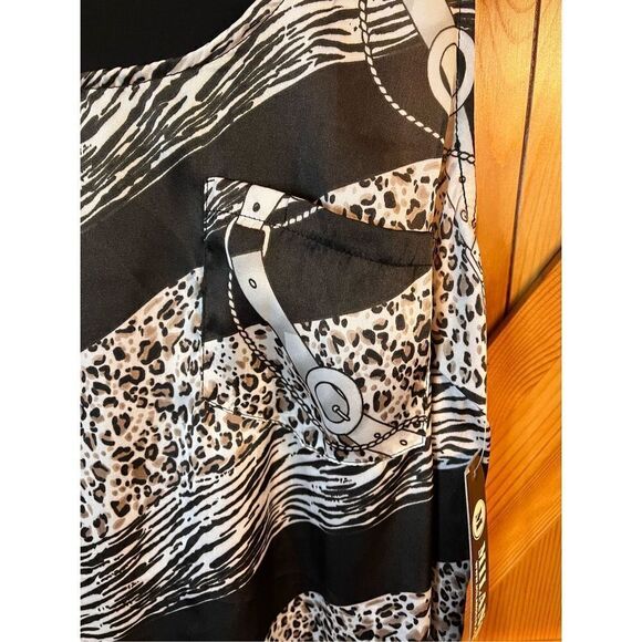 Milano Sz L Silky Tank Top Animal Print Belt Rope Mixed Media Material Stretch n - Picture 2 of 5
